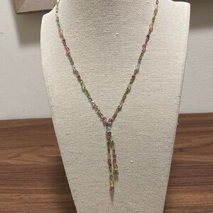 Multicolor Faceted Gem Stone Lariat Style Necklace with Sterling Silver Clasp.